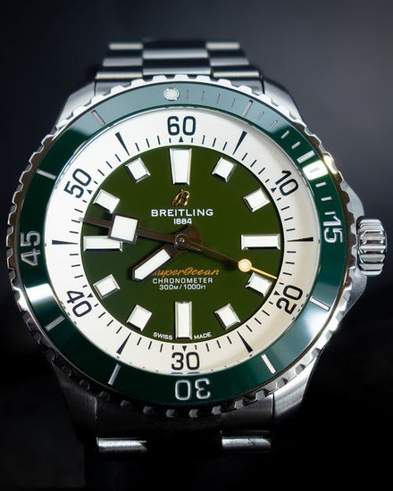 2022 Breitling Superocean 44MM Green Dial Steel Bracelet (A17376)