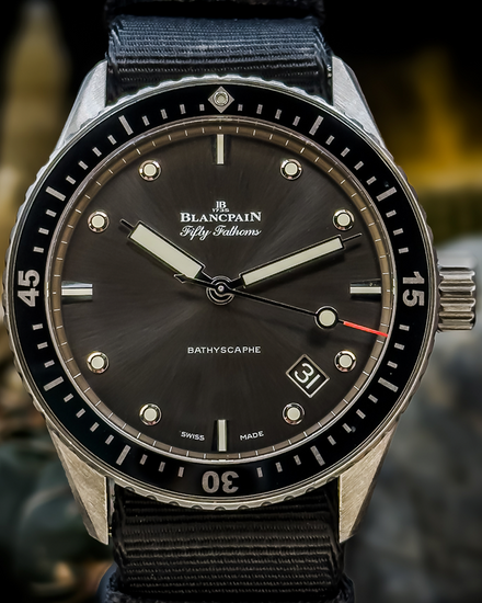 2014 Blancpain Fifty Fathoms Bathyscaphe 43MM Grey Dial Textile Strap (5000-1110-NAKA)