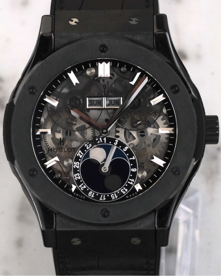 Hublot Classic Fusion Aerofusion Moonphase 45MM Skeleton Dial Leather Strap (517.CX.0170.LR)