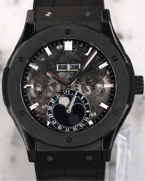 Hublot Classic Fusion Aerofusion Moonphase 45MM Skeleton Dial Leather Strap (517.CX.0170.LR)