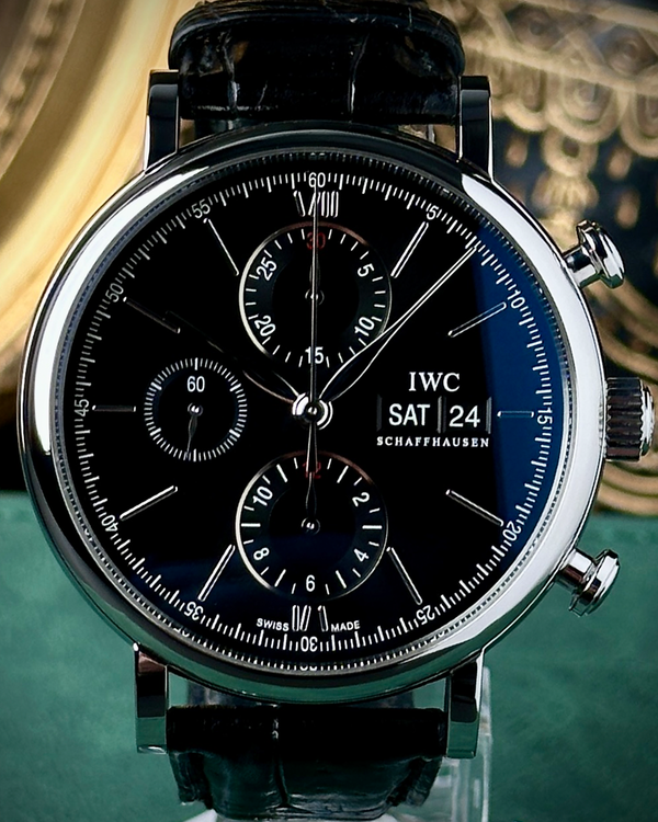 2019 IWC Schaffhausen Portofino Chronograph 42MM Black Dial Leather Strap (IW391029)