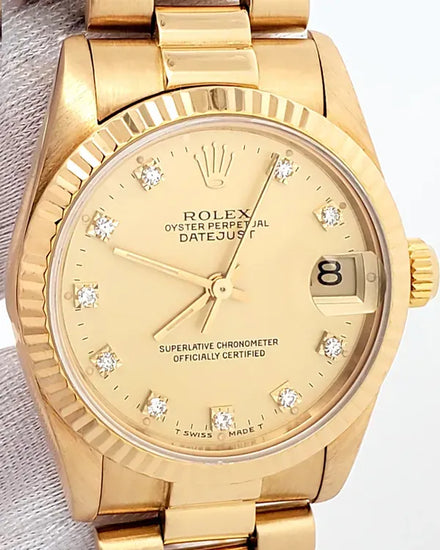 1986 Rolex Datejust 31MM Champagne Dial Yellow Gold President Bracelet (68278)
