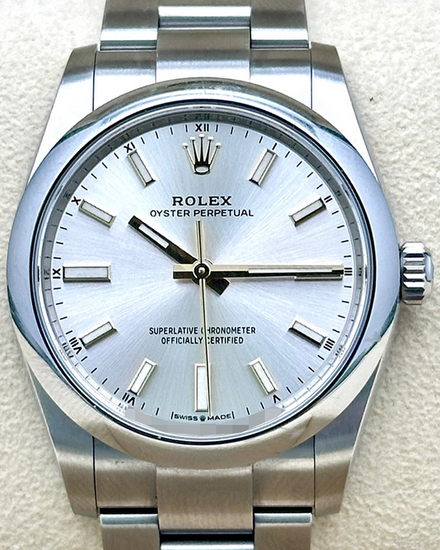 2022 Rolex Oyster Perpetual 34MM Silver Dial Oyster Bracelet (124200)