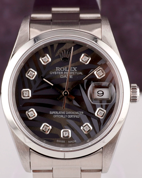 Rolex Oyster Perpetual Date 34MM Aftermarket Grey "Palm Motif" Dial Oyster Bracelet (15000)