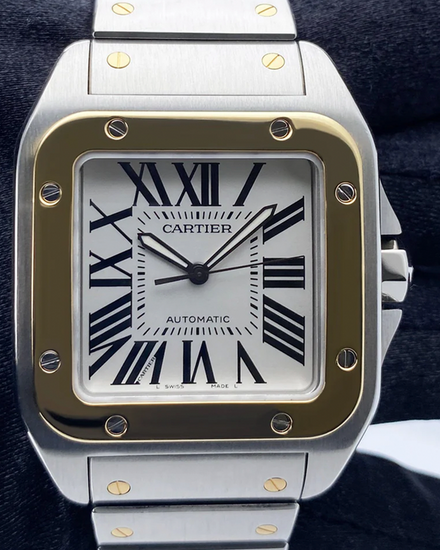 Cartier Santos 100 XL 38MM Silver Dial Two-Tone Bracelet (W200728G)