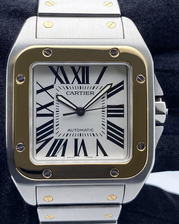 Cartier Santos 100 XL 38MM Silver Dial Two-Tone Bracelet (W200728G)