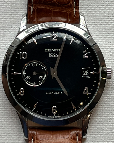 2002 Zenith Elite Ultra Thin 37MM Black Dial Leather Strap (01.0125.680)