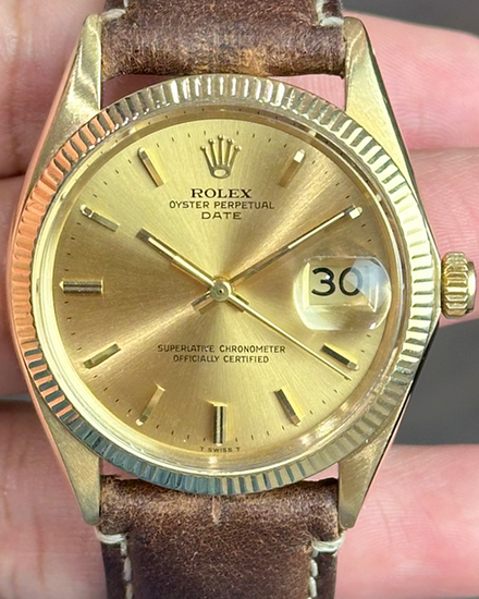 1970 Rolex Oyster Perpetual 34MM Champagne Dial Aftermarket Leather Strap (1503)