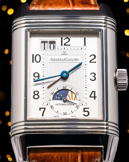 Jaeger-LeCoultre Reverso Grande Date GMT 29MM Silver Dial Aftermarket Leather Strap (Q3038420)