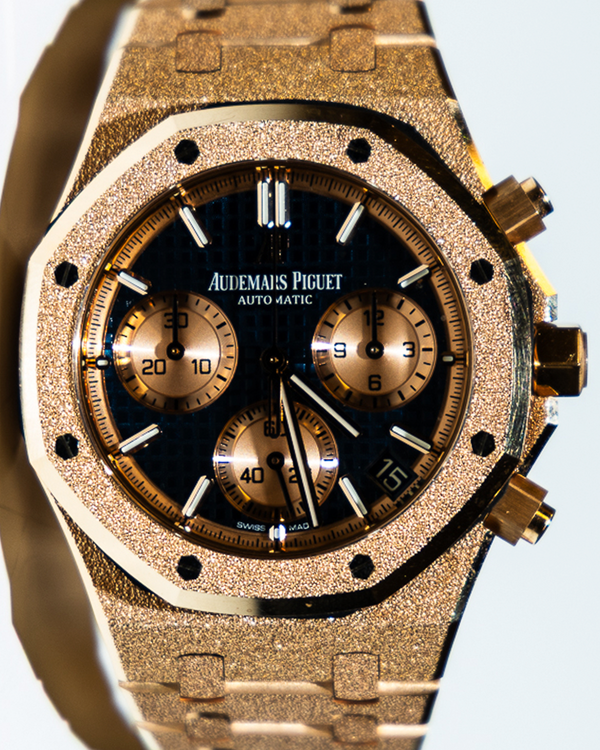 2021 Audemars Piguet Royal Oak Frosted Gold Chronograph 41MM Blue Dial Rose Gold Bracelet (26239OR.GG.1224OR.1)