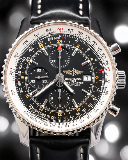 Breitling Navitimer World GMT 46MM Black Dial Leather Strap (A2432212/B726)