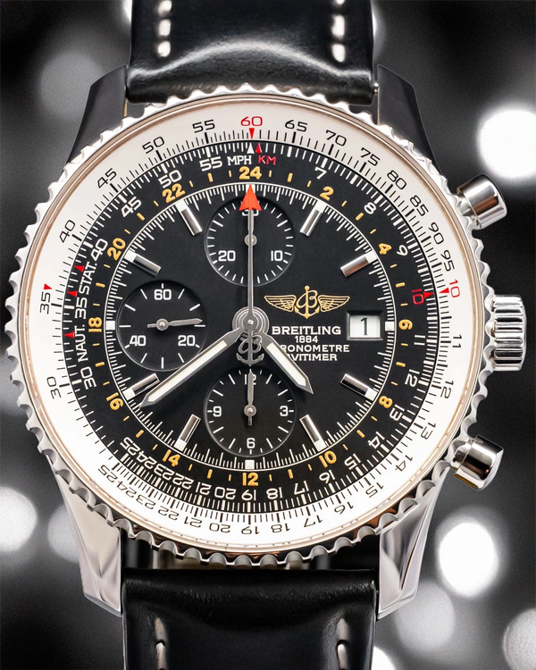 Breitling Navitimer World GMT 46MM Black Dial Leather Strap (A2432212/B726)