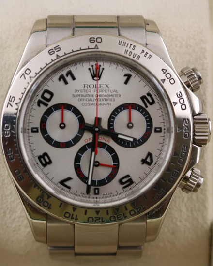 2007 Rolex Cosmograph Daytona 40MM Silver "Racing" Dial White Gold Oyster Bracelet (116509)