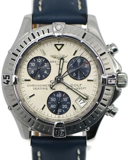 2003 Breitling Colt Chronograph 38MM Quartz White Dial Leather Strap (A73350)