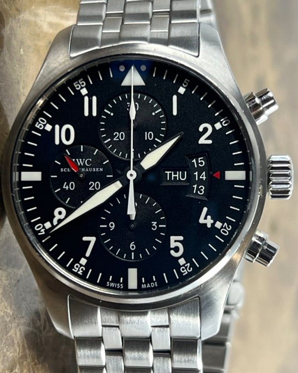 2013 IWC Schaffhausen Pilot Chronograph 43MM Black Dial Steel Bracelet (IW377704)