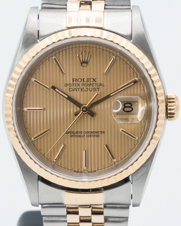 Rolex Datejust 36MM Champagne "Tapestry" Dial Two-Tone Jubilee Bracelet (16233)