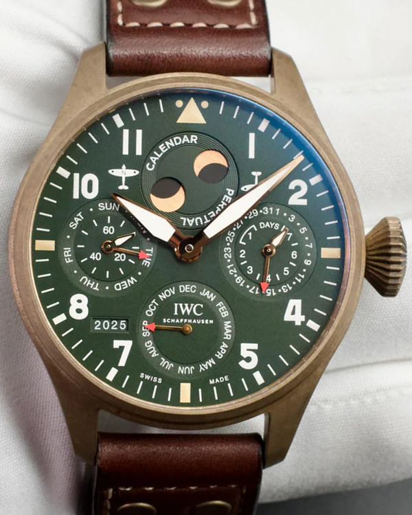 2019 IWC Schaffhausen Pilot Perpetual Calendar Spitfire L.E. 46.2MM Green Dial Leather Strap (IW503601)