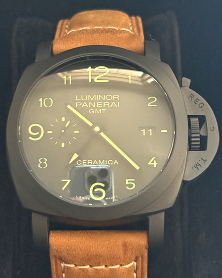 Panerai Luminor 1950 3 Days GMT 44MM Black Dial Leather Strap (PAM00441)