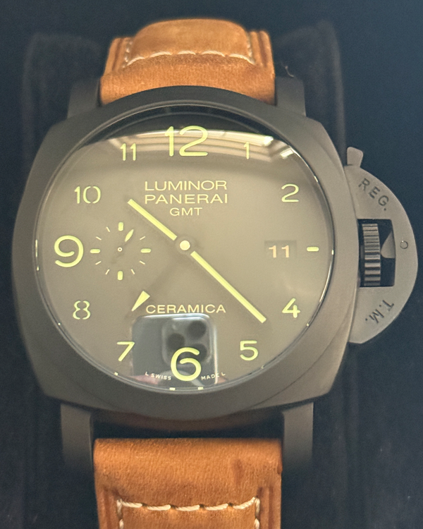 Panerai Luminor 1950 3 Days GMT 44MM Black Dial Leather Strap (PAM00441)