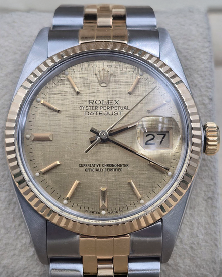 1986 Rolex Datejust 36MM Champagne "Linen Motif" Dial Two-Tone Jubilee Bracelet (16013)