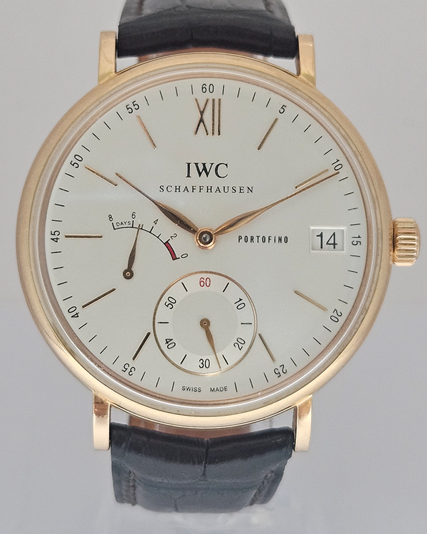 IWC Schaffhausen Portofino Hand-Wound 8 Days 45MM Silver Dial Leather Strap (IW510107)