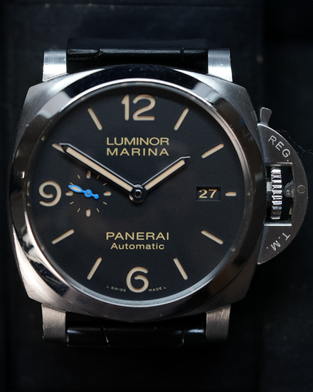 2018 Panerai Luminor Marina 1950 3 Days 44MM Black Dial Leather Strap (PAM01312)