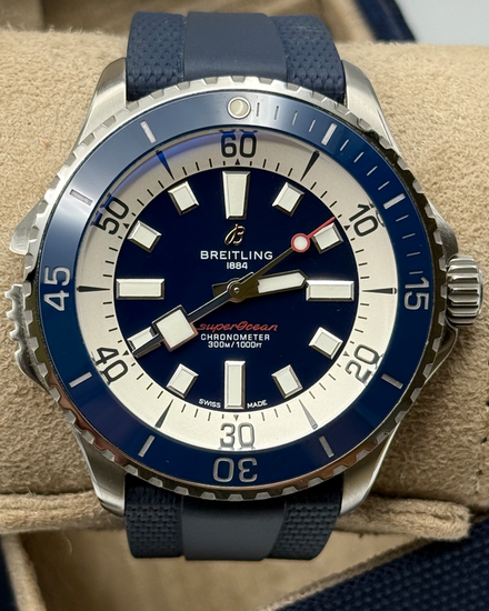 2025 Breitling Superocean 46MM Blue Dial Rubber Strap (A17378E71C1S1)