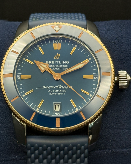 2023 Breitling Superocean Heritage B20 18K Gold Bezel 42MM Blue Dial Rubber Strap (UB2010)