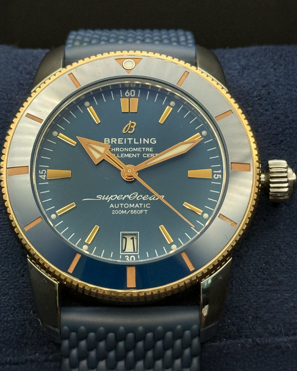 2023 Breitling Superocean Heritage B20 18K Gold Bezel 42MM Blue Dial Rubber Strap (UB2010)
