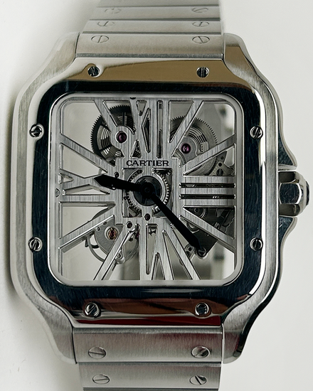 2021 Cartier Santos De Cartier 39.8MM Skeleton Dial Steel Bracelet (WHSA0015)