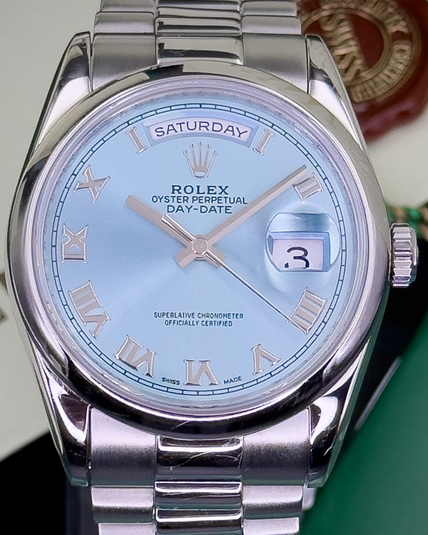 2009 Rolex Day-Date 36MM Ice Blue Dial Platinum President Bracelet (118206)