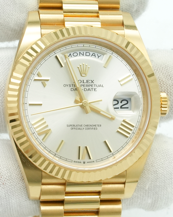 2022 Rolex Day-Date 41MM Silver Dial Yellow Gold President Bracelet (218238)
