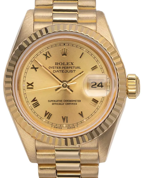 Rolex Lady-Datejust 26MM Champagne Dial Yellow Gold President Bracelet (69178)