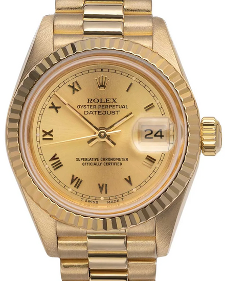 Rolex Lady-Datejust 26MM Champagne Dial Yellow Gold President Bracelet (69178)