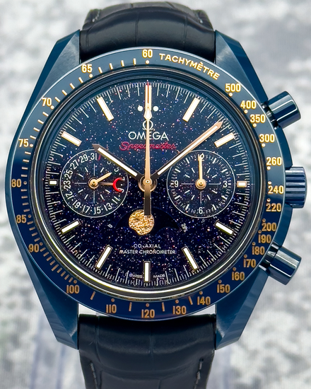 2021 Omega Speedmaster Moonphase "Blue Side of the Moon" 44.25MM Aventurine Dial Leather Strap (304.93.44.52.03.002)