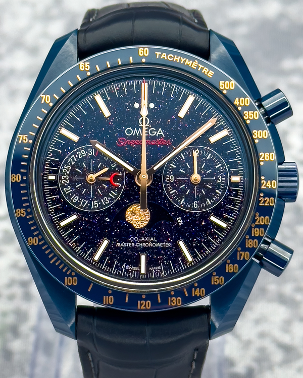2021 Omega Speedmaster Moonphase "Blue Side of the Moon" 44.25MM Aventurine Dial Leather Strap (304.93.44.52.03.002)