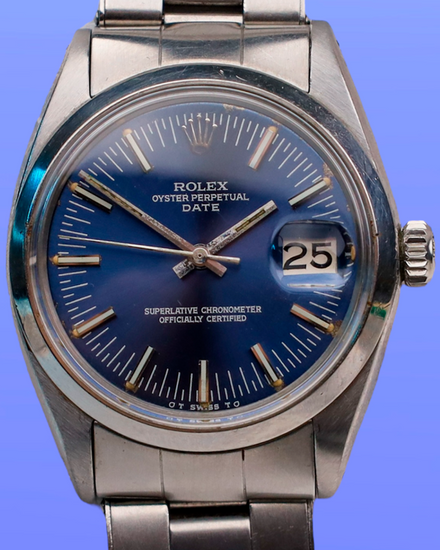 No Reserve - 1971 Rolex Oyster Perpetual Date 34MM Blue Dial Oyster Bracelet (1500)