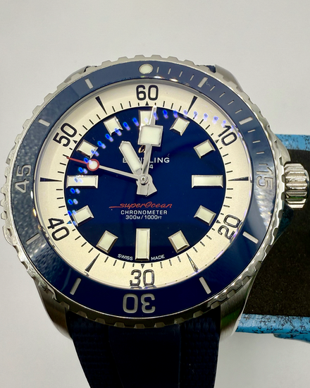 2025 Breitling Superocean 46MM Blue Dial Rubber Strap (A17378E71C1S1)