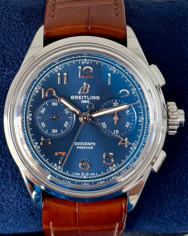 2022 Breitling Premier B15 Duograph 42MM Blue Dial Leather Strap (AB1510171C1P1)