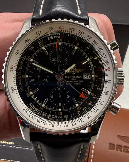 Breitling Navitimer World GMT 46MM Black Dial Leather Strap (A24322)