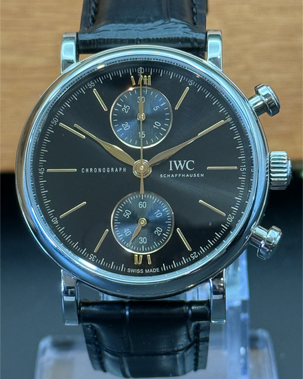 2021 IWC Schaffhausen Portofino Chronograph 39MM Black Dial Leather Strap (IW391404)