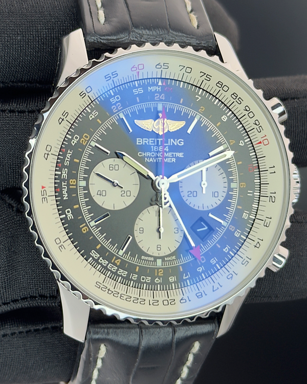 2018 Breitling Navitimer GMT 48MM Black Dial Leather Strap (AB0441)