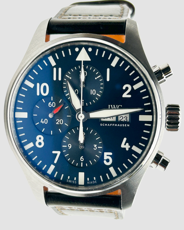 No Reserve - 2020 IWC Schaffhausen Pilot Chronograph "Le Petit Prince" 43MM Blue Dial Leather Strap (IW377714)