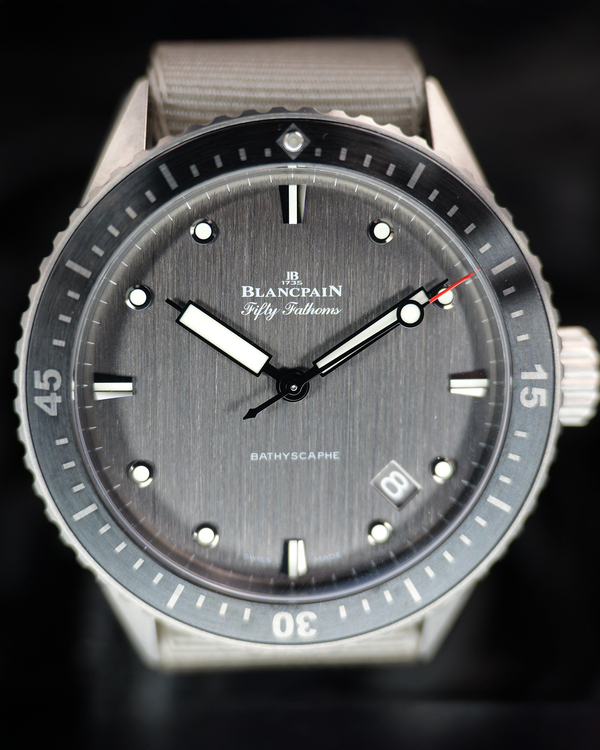2023 Blancpain Fifty Fathoms Bathyscaphe 43MM Grey Dial Textile Strap (5000-1210-NAGA)