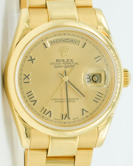 Rolex Day-Date 36MM Champagne Dial Yellow Gold Oyster Bracelet (118208)