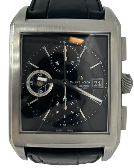 Maurice Lacroix Pontos Chronograph 38MM Black Dial Leather Strap (PT6197-SS001-330)