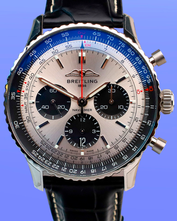 Breitling Navitimer 1 B01 Chronograph 43MM Silver Dial Leather Strap (AB0138)