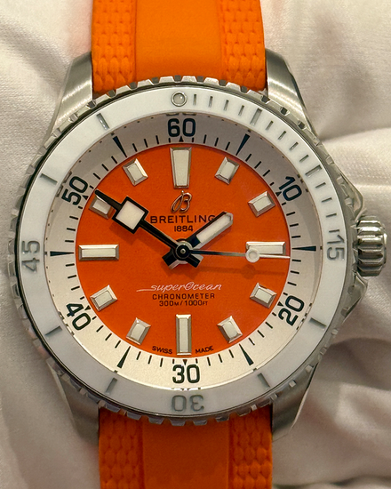No Reserve - 2022 Breitling Superocean 36MM Orange Dial Rubber Strap (A17377)