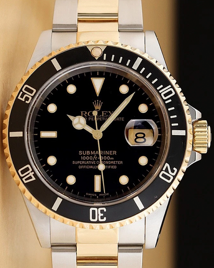 1999 (A Serial) Rolex Submariner Date 40MM Black Dial Two-Tone Oyster Bracelet (16613)