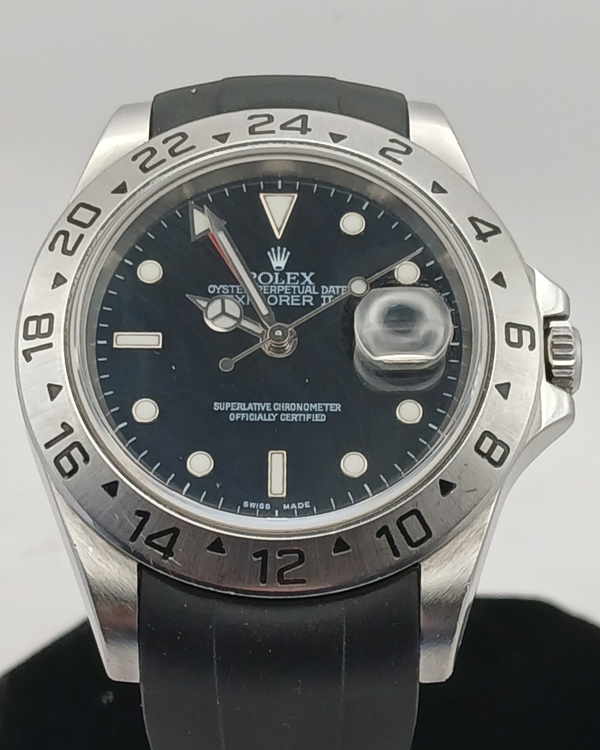 2004 Rolex Explorer II 40MM Black Dial Aftermarket Rubber Strap (16570)